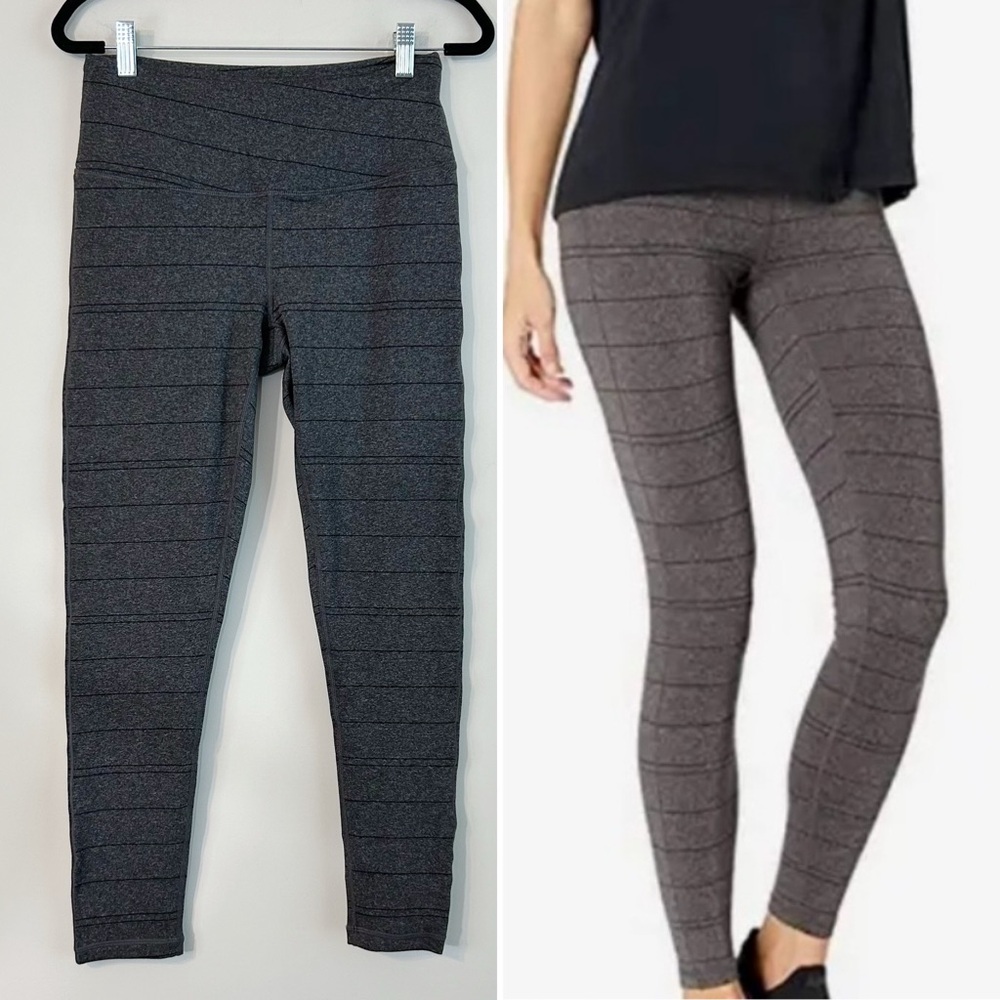 PRANA Transform 7/8 Striped Crop Leggings Gray Black Size Medium Waist Pocket